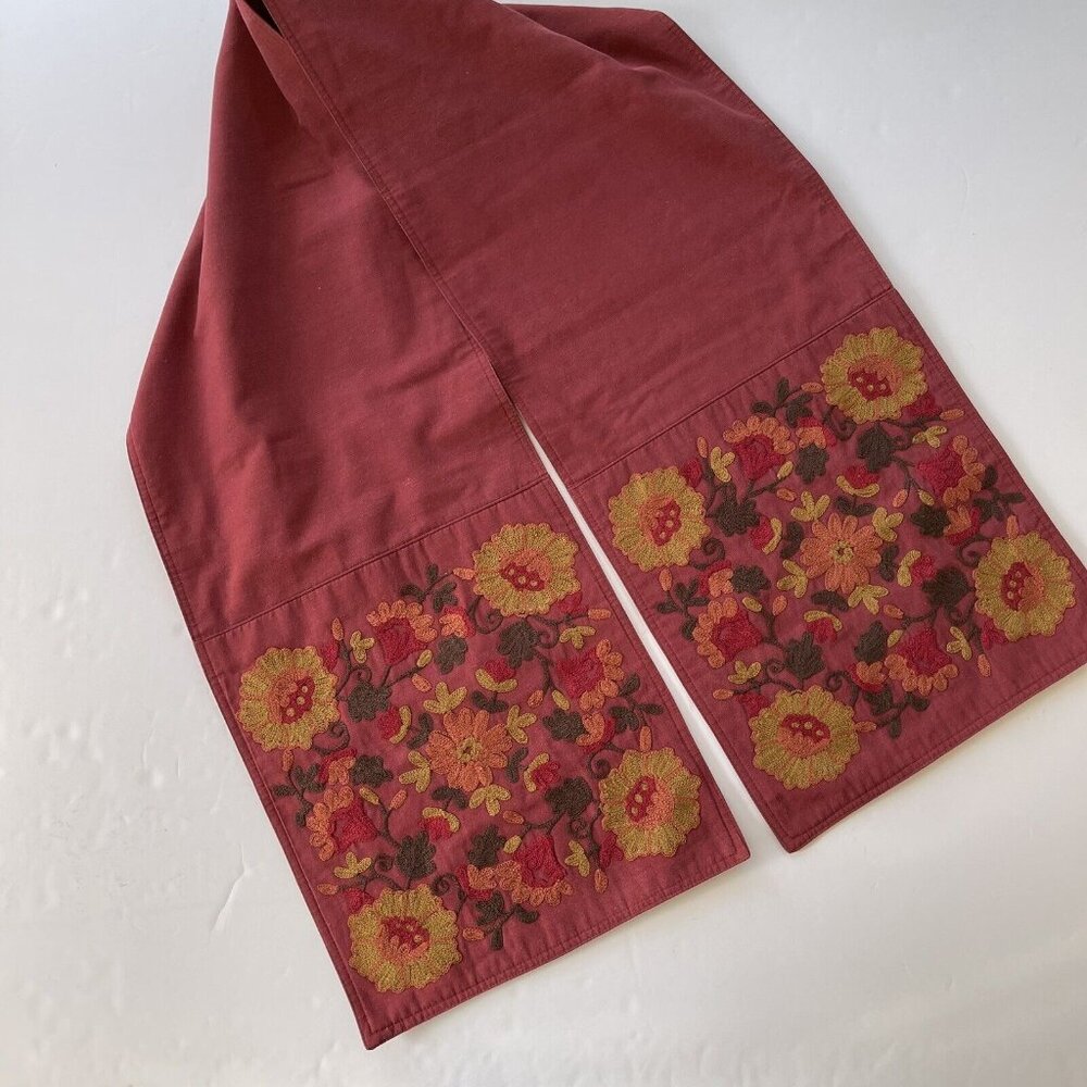 RIDGEFIELD HOME Embroidered Flower Floral Table Runner Fall Rust 71" x 12.75"